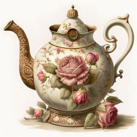 Picture of teapot with rose decals.