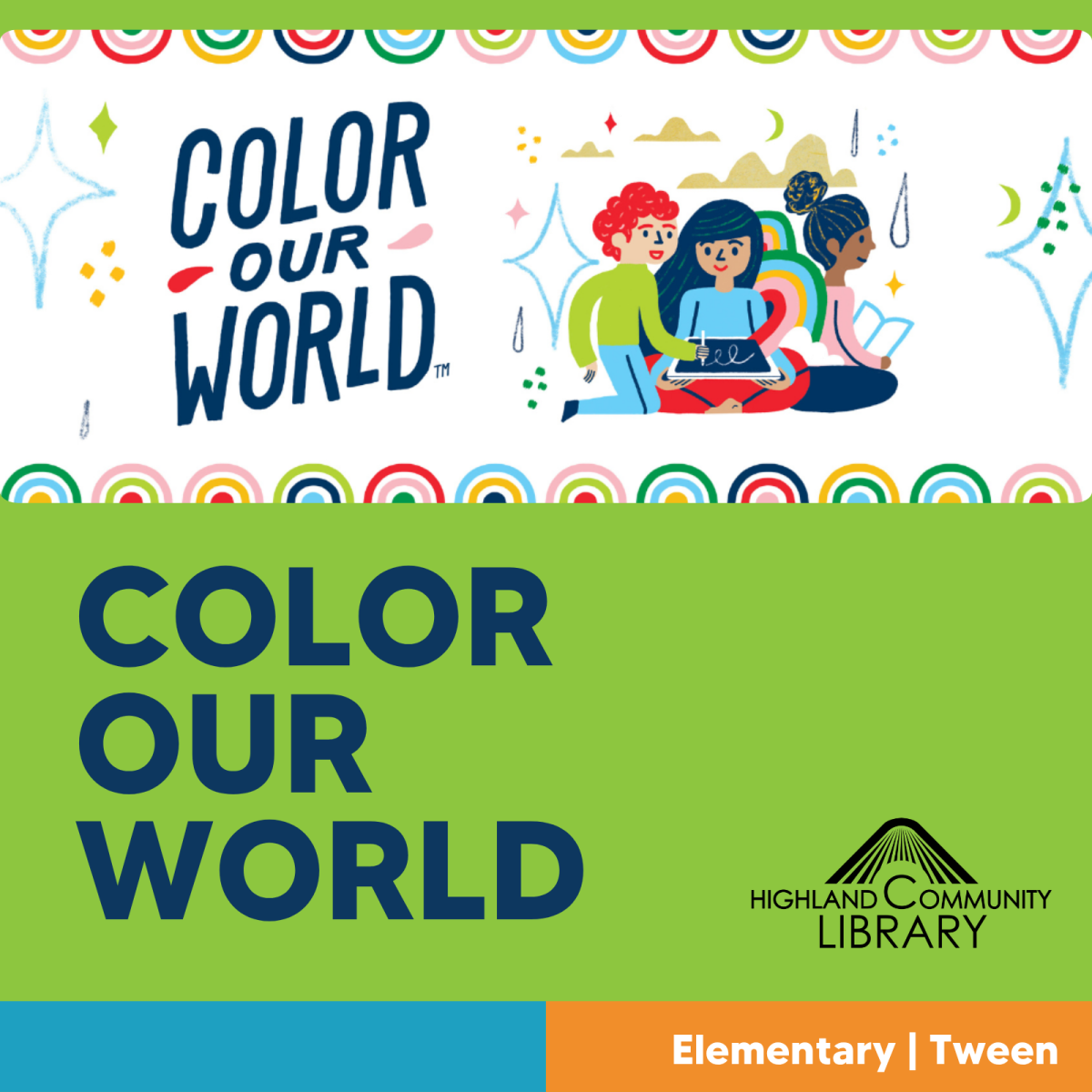 three children sitting together reading a book